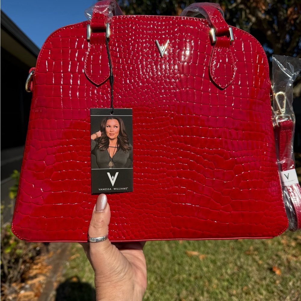 VANESSA WILLIAMS Lush Round Red Crocodile Satchel - Picture 8 of 16